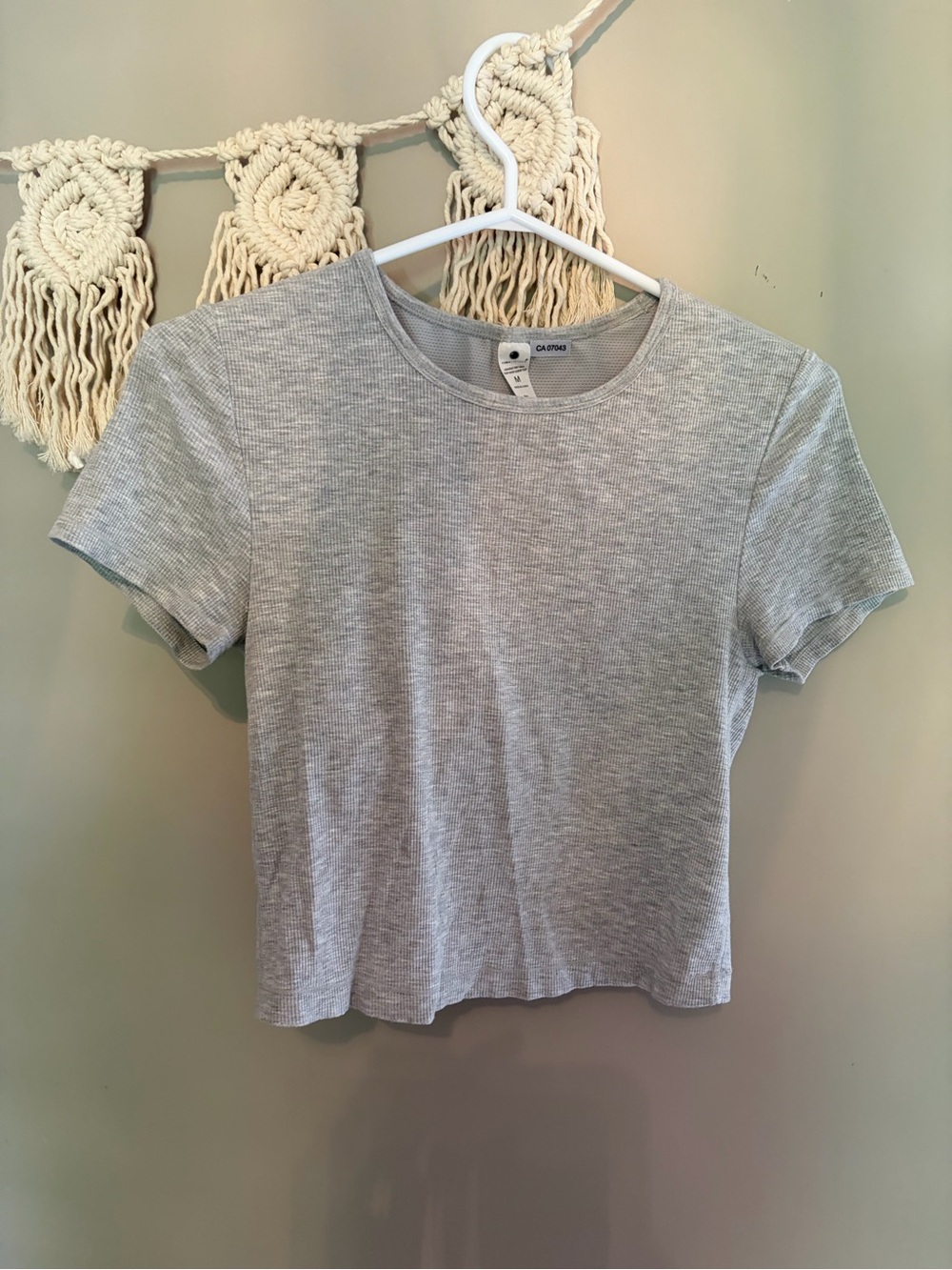 Yogalicious Light Gray Ribbed Short Sleeve Crewneck Top